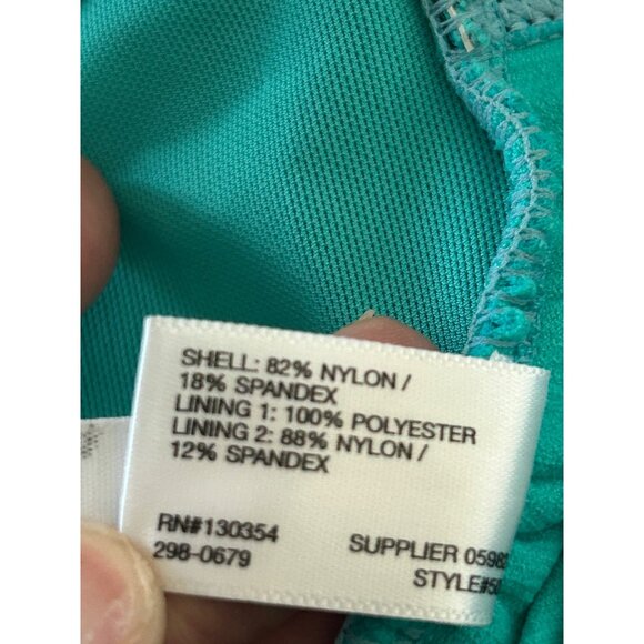 Crisscross Halter Teal One-Piece Swimsuit With Black Stripes & Back Clasp Closur - Picture 10 of 12